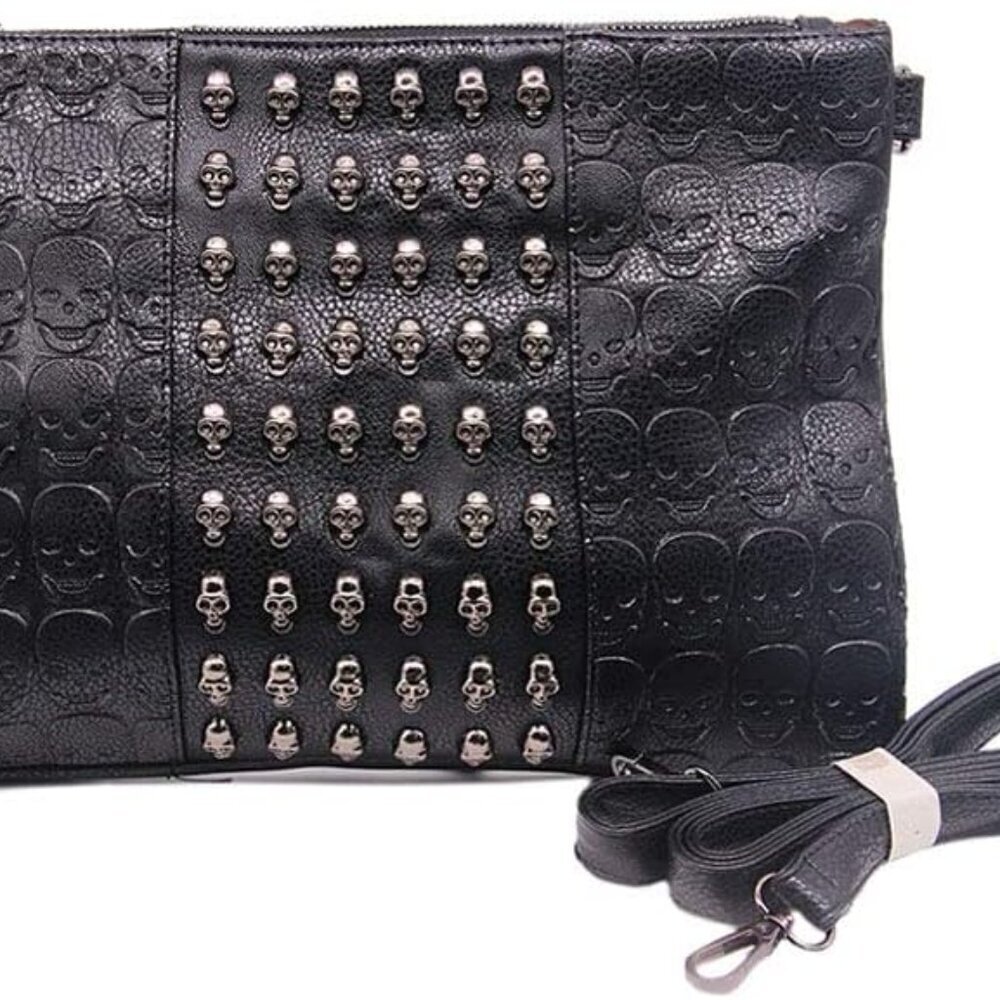 Women's Faux Leather Skull Crossbody Bag Goth Gothic Purse with Chain